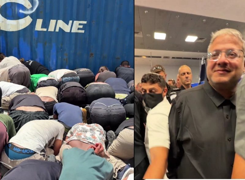 Screenshots from the viral video showing detained Global Sumud Flotilla activists (left) and Israeli National Security Minister Itamar Ben-Gvir (right), in an incident that Italy and Canada have termed completely unacceptable.