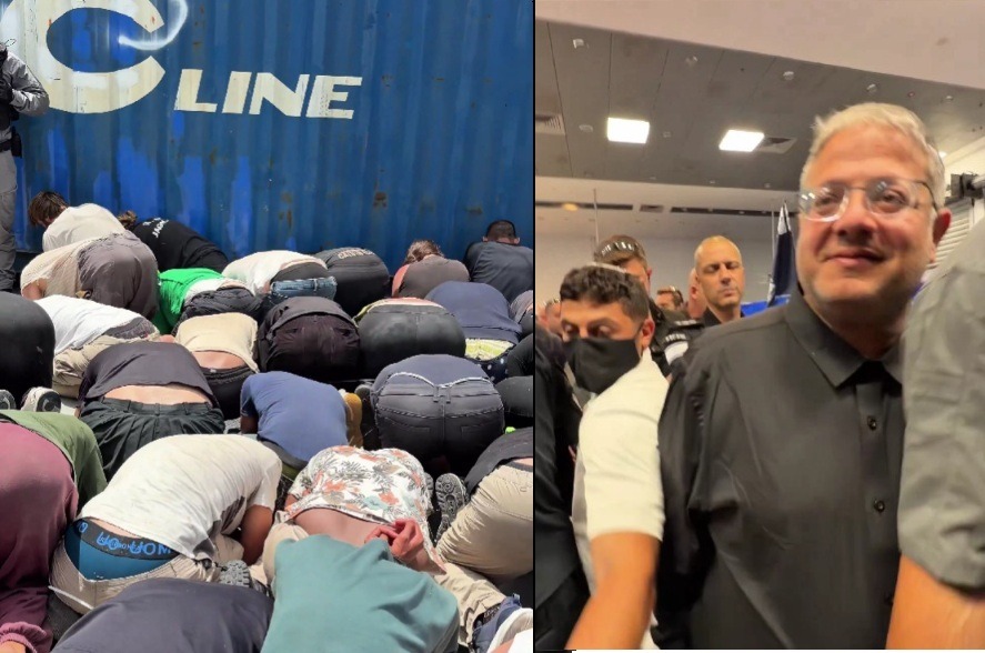 Screenshots from the viral video showing detained Global Sumud Flotilla activists (left) and Israeli National Security Minister Itamar Ben-Gvir (right), in an incident that Italy and Canada have termed completely unacceptable.